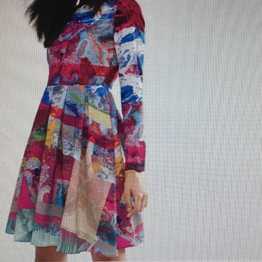 Skeena S Long Sleeve Pleated Midi Dress, Pink Floral Pattern, Size 4